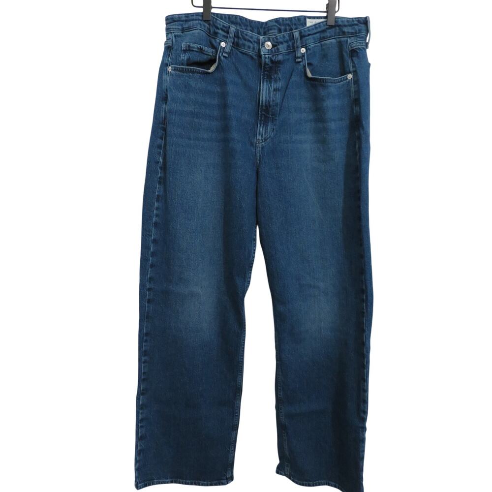 Rag & Bone Sz 34 Lori Macon Mid Rise Wide Leg Blue Stretch Jeans Clean Girl